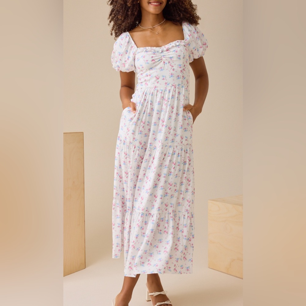 965. 🆕 Altar’d State, Jessy Puff Sleeve Floral Maxi Dress, Size XS only left